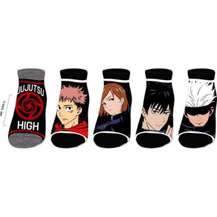 Bioworld Chaussettes - Jujutsu Kaisen - Itadori, Megumi, Nobara et Gojo Logo de Jujutsu High Paquet de 5 Paires Chevilles Courtes