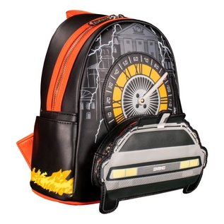 Loungefly Mini Backpack - Back to the Future - Delorean and Clock Tower Black Faux Leather