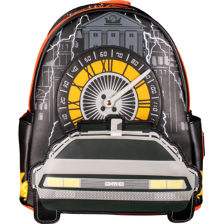 Loungefly Mini Backpack - Back to the Future - Delorean and Clock Tower Black Faux Leather