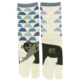Kaya Socks - Tabi - Bear with Fish White 1 Pair 23-25cm