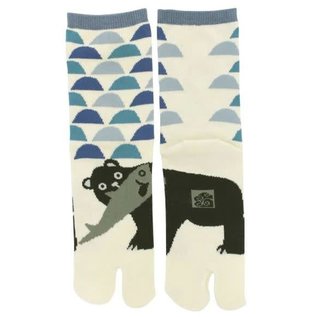 Kaya Chaussettes - Tabi - Ours Avec Poisson Blancs 1 Paire 23-25cm