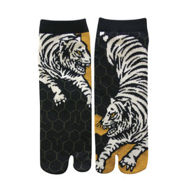 WagoKoro Chaussettes - Tabi - Tigre Blanc Noires et Orange 1 Paire 25-28cm