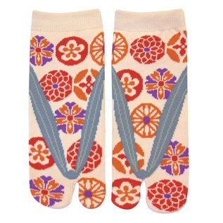 WagoKoro Chaussettes - Tabi - Motif de Fleur avec Geta Beiges et Turquoises 1 Paire 23-25cm