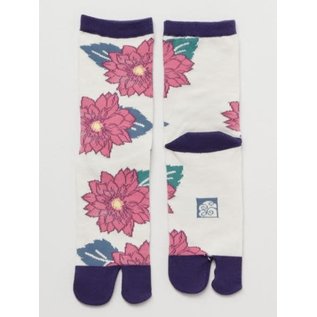 Kaya Socks - Tabi - Flowers Pink Beige and Purple 1 Pair 23-25cm
