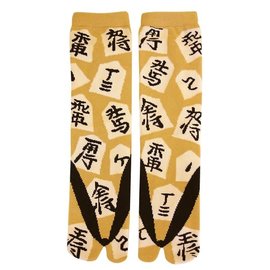 WagoKoro Socks - Tabi - Pieces of Yellow Shogi with Black Getas 1 Pair 25-28cm
