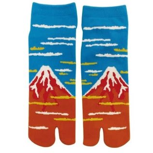 WagoKoro Socks - Tabi - Mount Fuji in Eruption Red and Blue 1 Pair 25-28cm