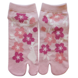 WagoKoro Chaussettes - Tabi - Usagi Lapin Dans Les Sakura Roses 1 Paire 23-25cm