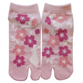 WagoKoro Socks - Tabi - Usagi Bunny In Pink Sakuras 1 Pair 23-25cm