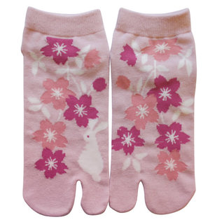 WagoKoro Chaussettes - Tabi - Usagi Lapin Dans Les Sakura Roses 1 Paire 23-25cm