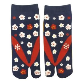 WagoKoro Socks - Tabi - Pattern of Small Flowers with Geta Red and Blue 1 Pair 23-25cm