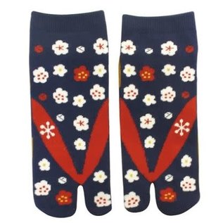 WagoKoro Socks - Tabi - Pattern of Small Flowers with Geta Red and Blue 1 Pair 23-25cm