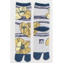 Kaya Chaussettes - Tabi - Coquelicots Jaunes Grises et Bleues 1 Paire 23-25cm