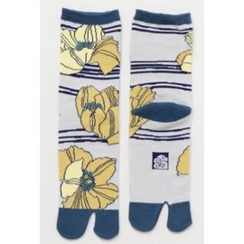 Kaya Socks - Tabi - Poppies Yellow Gray and Blue 1 Pair 23-25cm
