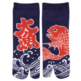 WagoKoro Chaussettes - Tabi - Carpe avec Kanji pour "Grosse Prise" Rouges et Bleues 1 Paire 25-28cm