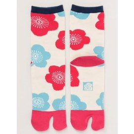 Kaya Socks - Tabi - Apricot Flowers Red Blue and Beige 1 Pair 23-25cm
