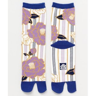 Kaya Socks - Tabi - Lilac Camelias White and Blue Striped 1 Pair 23-25cm