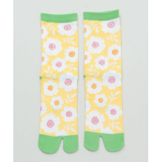Kaya Socks - Tabi - White Flowers Yellow and Green 1 Pair 23-25cm