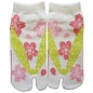 WagoKoro Socks - Tabi - Sakura Flowers and Geta White Pink and Green 1 Pair 23-25cm