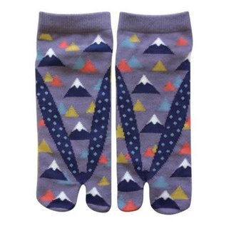 WagoKoro Socks - Tabi - Mount Fuji Triangles Pattern and Geta Violet and Blue 1 Pair 23-25cm
