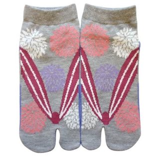 WagoKoro Socks - Tabi - Hydrangea and Geta Gray and Burgundy 1 Pair 23-25cm