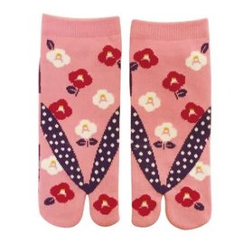 WagoKoro Socks - Tabi - Privet Flowers of Japan and Geta Pinks and Violet 1 Pair 23-25cm