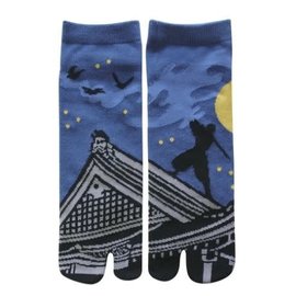 WagoKoro Chaussettes - Tabi - Ninja Sur Un Toit La Nuit Bleues et Noires 1 Paire 25-28cm