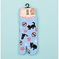 INASAKA MERIYASU Socks - Tabi - Kuro Neko Black Cats Playing In the Sakuras and Cat Paws Blue 1 Pair 22-25cm