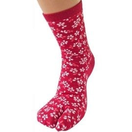 INASAKA MERIYASU Chaussettes - Tabi - Motif de Sakura Blanches et Rouges 1 Paire 22-25cm