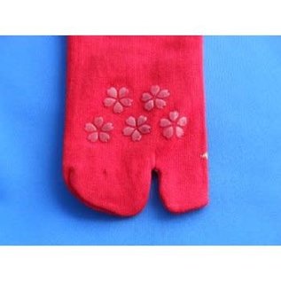 INASAKA MERIYASU Socks - Tabi - "Sakura Saku" Red With Sakura Non-Slip Pad 1 Pair 22-25cm