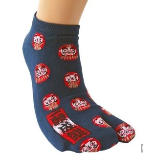 INASAKA MERIYASU Socks - Tabi - Daruma Pattern Blue With Sakura Non-Slip Pad 1 Pair 22-25cm
