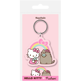 Pyramid International Keychain - Sanrio Hello Kitty - Hello Kitty and Pusheen Eating a Doughnut With Rainbow in Rubber