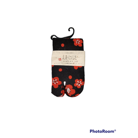 TOHOSEIKYOU Chaussettes - Tabi - Motif de Fleurs Rouges et Noires 1 Paire 23-25cm