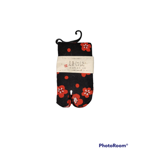 TOHOSEIKYOU Chaussettes - Tabi - Motif de Fleurs Rouges et Noires 1 Paire 23-25cm