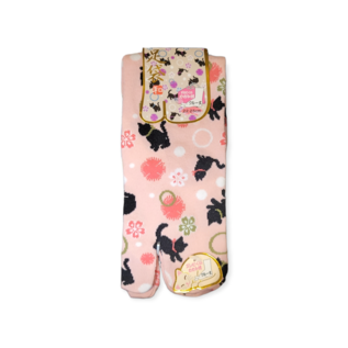 INASAKA MERIYASU Socks - Tabi - Haiiro Neko Black Cats Playing In the Sakuras Pink 1 Pair 22-25cm