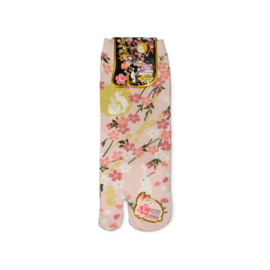 INASAKA MERIYASU Socks - Tabi - Usagi Bunny Yozakura Pink With Golden Accents 1 Pair 25-28cm