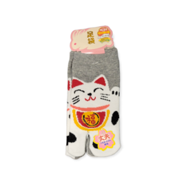 INASAKA MERIYASU Chaussettes - Tabi - Maneki-Neko Grises 1 Paire 16-22cm