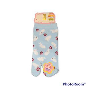 INASAKA MERIYASU Socks - Tabi - White Bunny Pattern and Blue Sakura 1 Pair 16-22cm