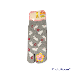 INASAKA MERIYASU Chaussettes - Tabi - Motif de Lapins Blancs et Sakura Grises 1 Paire 16-22cm