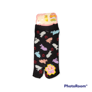 INASAKA MERIYASU Socks - Tabi - Multicolored Bunny Pattern and Black Sakura 1 Pair 16-22cm