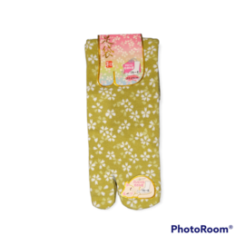 INASAKA MERIYASU Chaussettes - Tabi - Motif de Sakura Blanches et Vertes 1 Paire 22-25cm