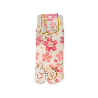 INASAKA MERIYASU Chaussettes - Tabi - Motif de Sakura Roses Formes Variées Blanches 1 Paire 22-25cm