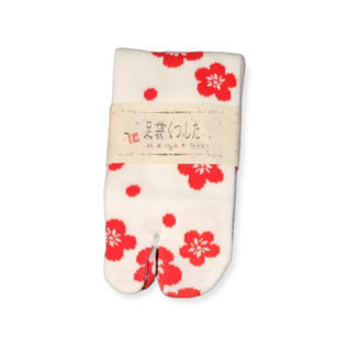 TOHOSEIKYOU Socks - Tabi - Flower Pattern Red and White 1 Pair 23-25cm