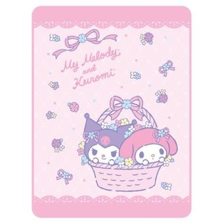 Bioworld Blanket - Sanrio Hello Kitty and Friends - My Melody and Kuromi Flowers Basket Plush Throw 45" X 60"