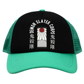 Bioworld Baseball Cap - Demon Slayer: Kimetsu no Yaiba - Tanjiro's Hanafuda "Demon Slayer Corps" Black and Green Trucker Snapback Adjustable