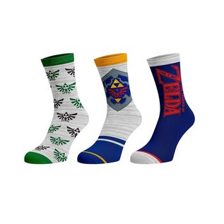 Bioworld Chaussettes - The Legend of Zelda - Emblème D'Hyrule, Bouclier et Logo Paquet de 3 Paires Crew Tube