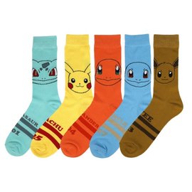 Bioworld Socks - Pokémon - Pikachu, Eevee, Charmander, Bulbasaur and Squirtle Pack of 5 Pairs Crew