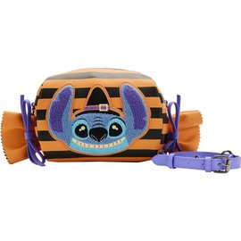 Loungefly Purse - Disney Lilo & Stitch - Halloween Candy Orange and Black Strippes With Stitch Sorcerer Face Faux Leather