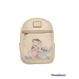 Loungefly Mini Sac à Dos - Disney Lilo & Stitch - Lilo, Stitch et Scrump Avec des Canetons Beige Pastel en Faux Cuir