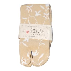 TOHOSEIKYOU Socks - Tabi - Lily Flowers Pattern Beige and White 1 Pair 23-25cm