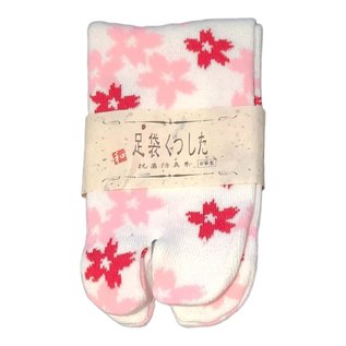TOHOSEIKYOU Chaussettes - Tabi - Motif de Sakura Blanches, Roses et Rouges 1 Paire 23-25cm
